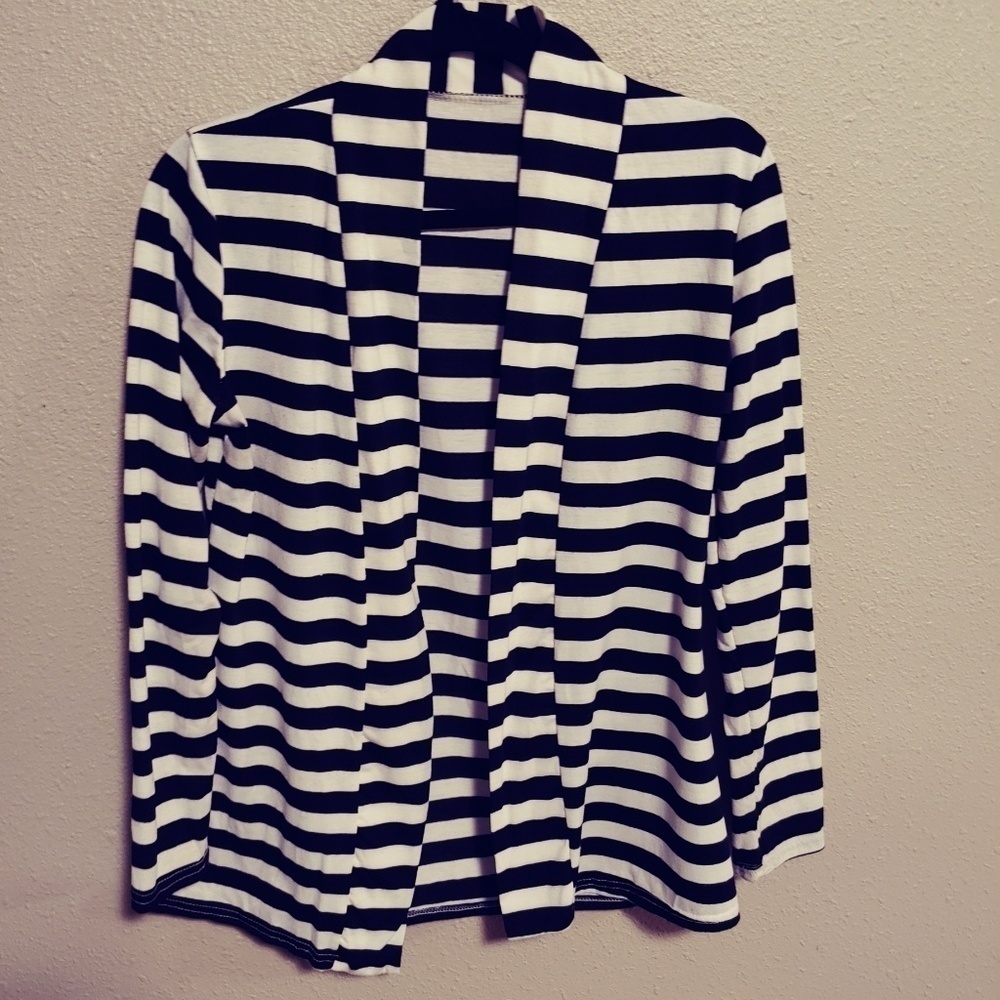 Stripe Cardigan Open Front Elbow Patches - image 2